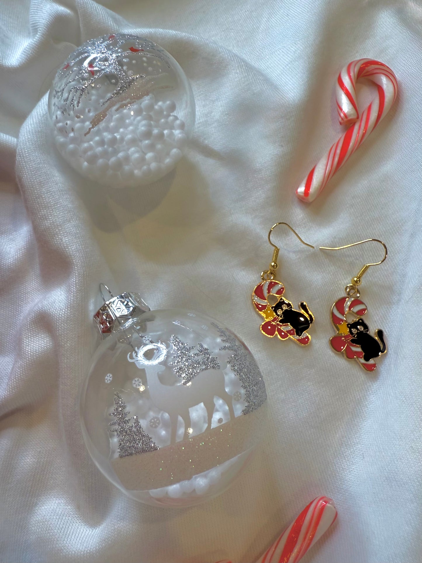 Candy Cane Black Cat Earrings