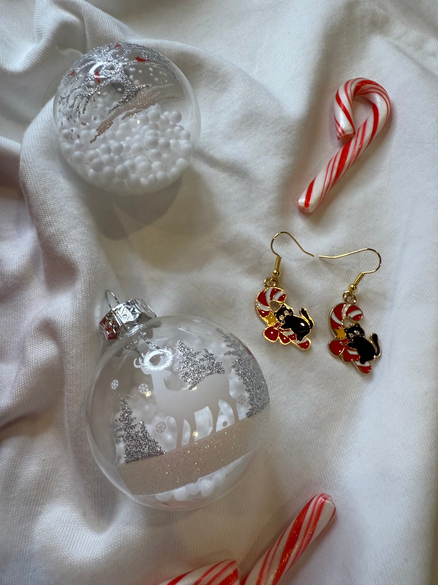 Candy Cane Black Cat Earrings